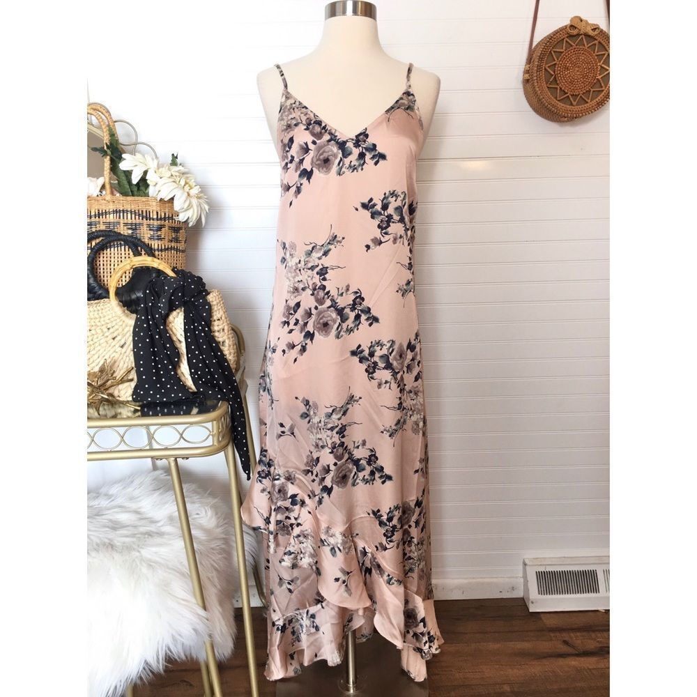 Sugar + Lips Satin Blush Floral Slip Maxi Dress NWT Size Medium